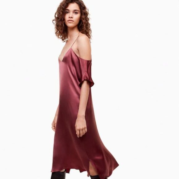 Wilfred Dresses & Skirts - wilfred harrietta satin off-shoulder midi slip dress - size small